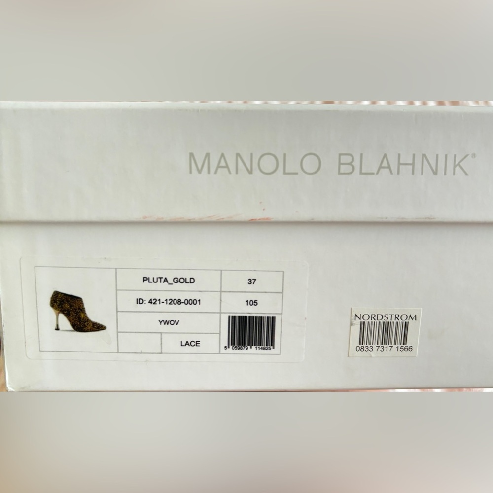 NWT • Manolo Blahnik • Pluta Pointed Toe Bootie • Black and Gold Tinsel • 37 EU - Picture 4 of 10